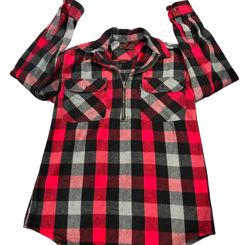 Five Brother (MEDIUM) Mens Plaid 1/2 Zip Shirt Long Sleeve Flannel Red Black